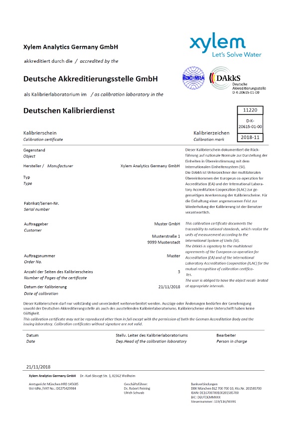 Accredited calibration 1030-3404 according to DAkkS specifications